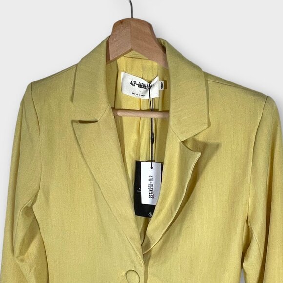 🍂🍁 4th & Reckless Tailored Blazer Dress Muted Yellow SMALL Long Sleeve NEW - Picture 8 of 13